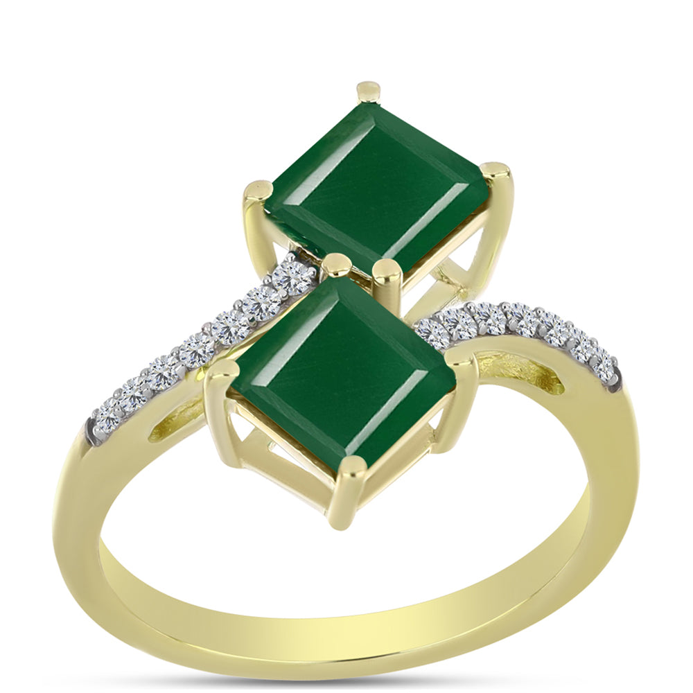 Anillo de Plata Bañada en Oro con Ágata Verde y Topacio Blanco 3 