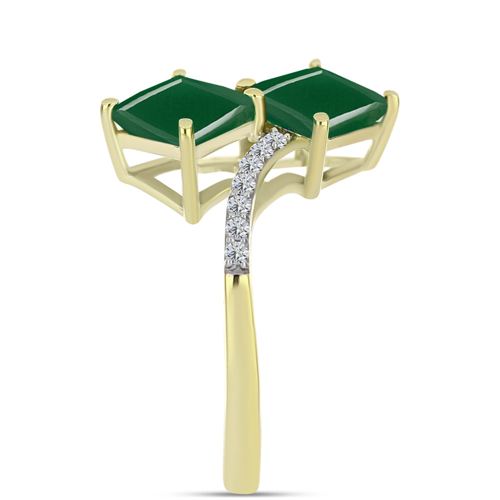 Anillo de Plata Bañada en Oro con Ágata Verde y Topacio Blanco 4 