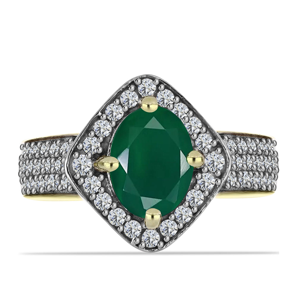 Anillo de Plata Bañada en Oro con Ágata Verde y Topacio Blanco 5 