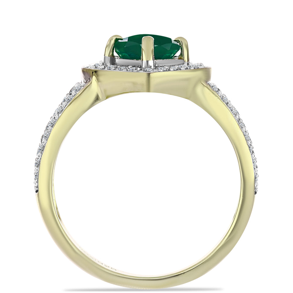 Anillo de Plata Bañada en Oro con Ágata Verde y Topacio Blanco