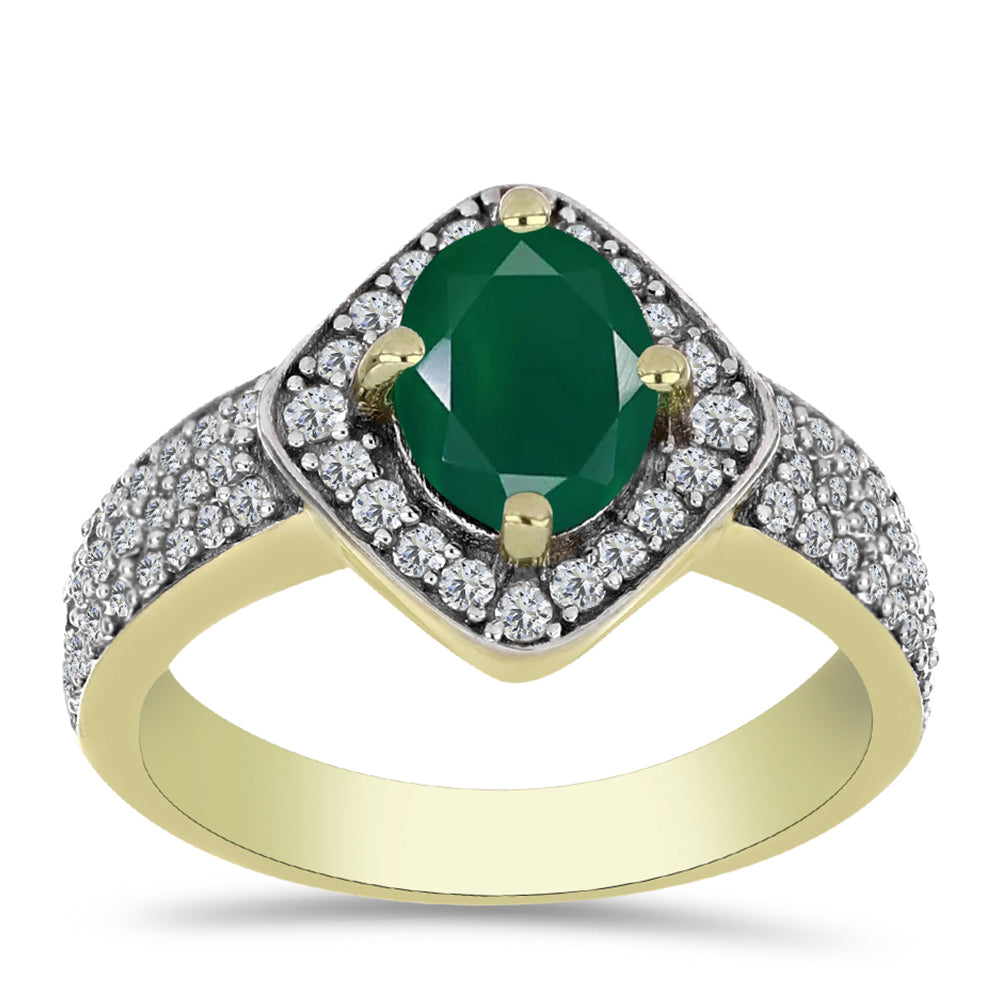 Anillo de Plata Bañada en Oro con Ágata Verde y Topacio Blanco 3 