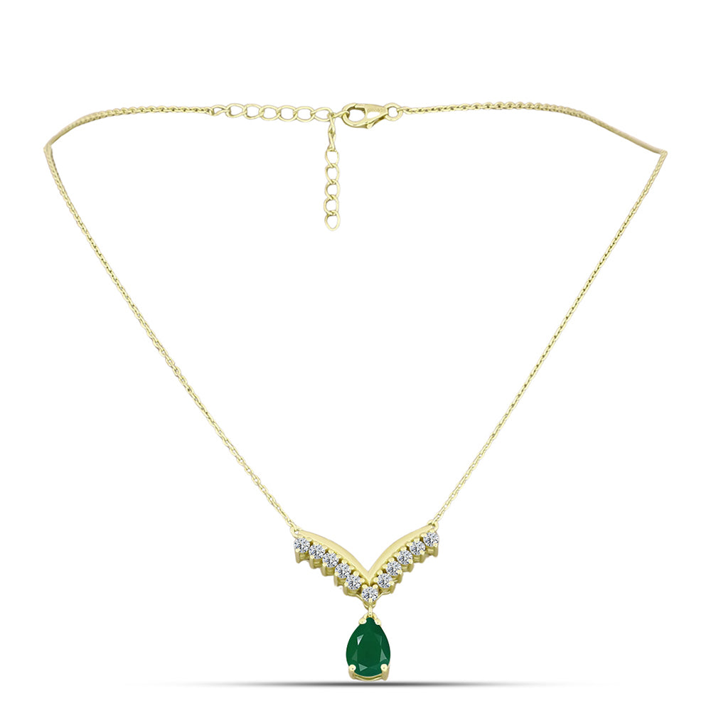 Collar de Plata Bañada en Oro con Ágata Verde y Topacio Blanco 1 