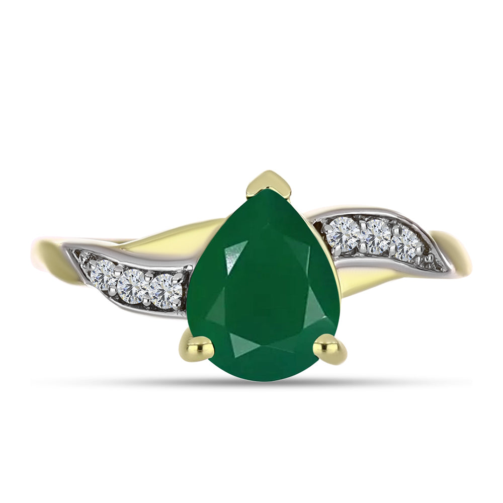 Anillo de Plata Bañada en Oro con Ágata Verde y Topacio Blanco 1 