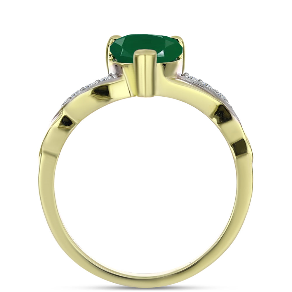 Anillo de Plata Bañada en Oro con Ágata Verde y Topacio Blanco 2 
