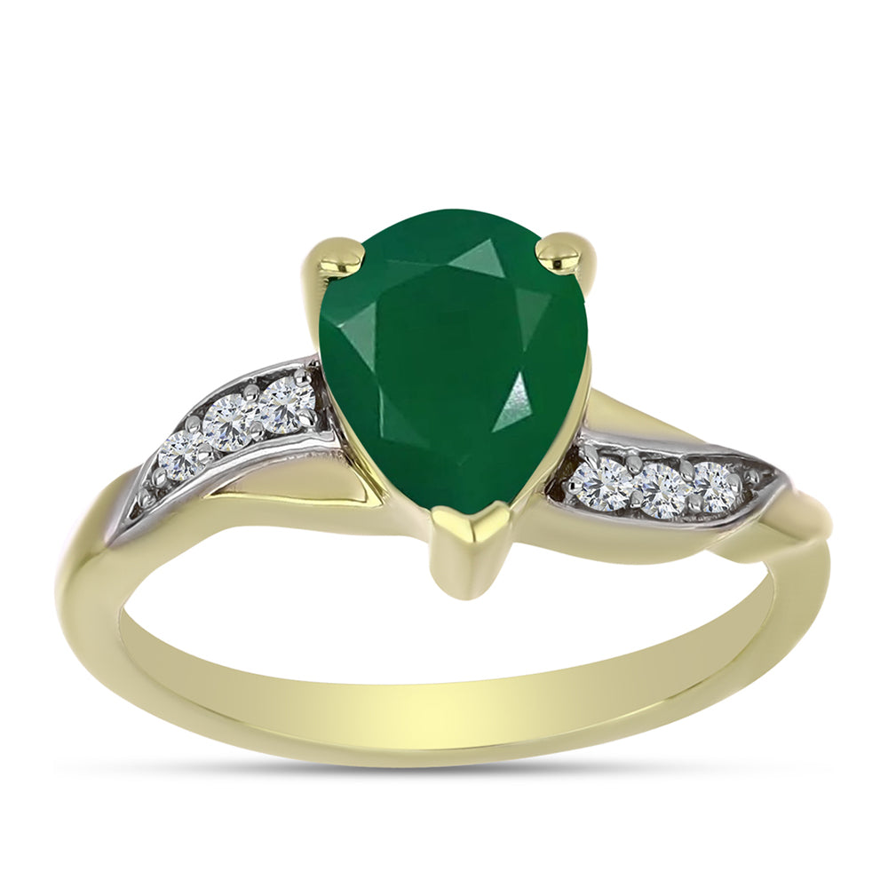Anillo de Plata Bañada en Oro con Ágata Verde y Topacio Blanco