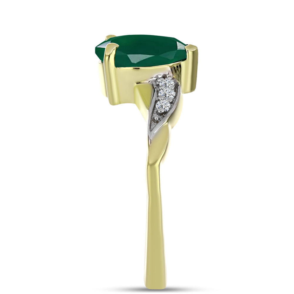 Anillo de Plata Bañada en Oro con Ágata Verde y Topacio Blanco
