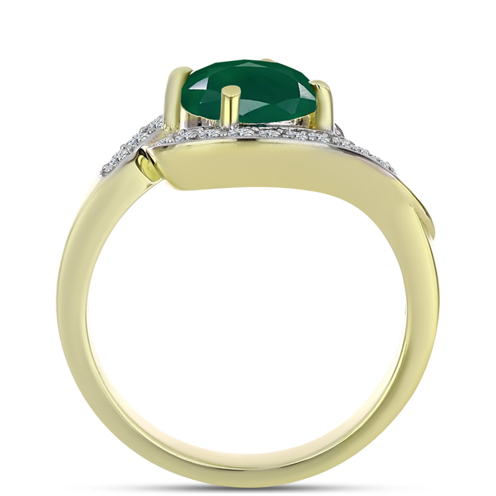 Anillo de Plata Bañada en Oro con Ágata Verde y Topacio Blanco 2 