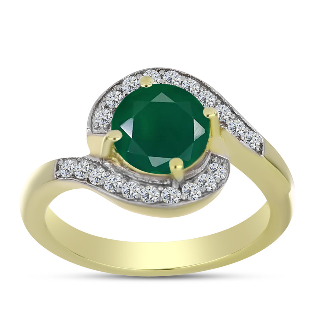 Anillo de Plata Bañada en Oro con Ágata Verde y Topacio Blanco 3 