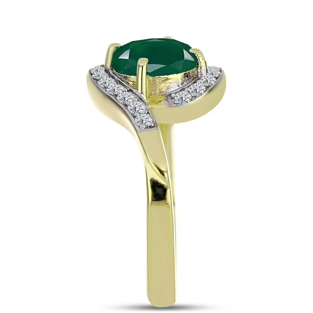 Anillo de Plata Bañada en Oro con Ágata Verde y Topacio Blanco