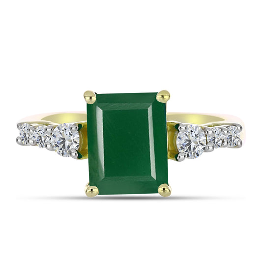 Anillo de Plata Bañada en Oro con Ágata Verde y Topacio Blanco