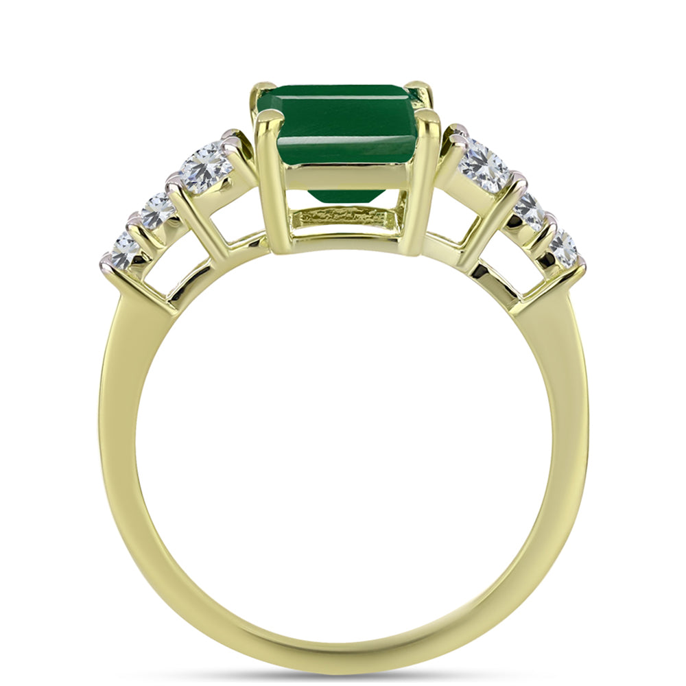 Anillo de Plata Bañada en Oro con Ágata Verde y Topacio Blanco 2 