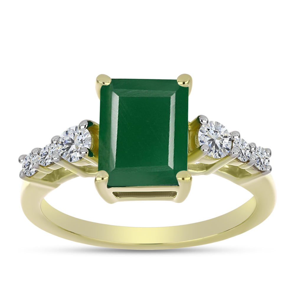 Anillo de Plata Bañada en Oro con Ágata Verde y Topacio Blanco 3 