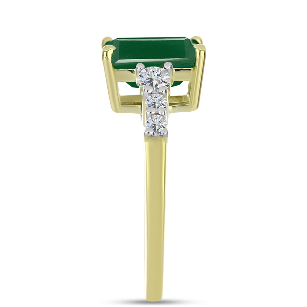 Anillo de Plata Bañada en Oro con Ágata Verde y Topacio Blanco