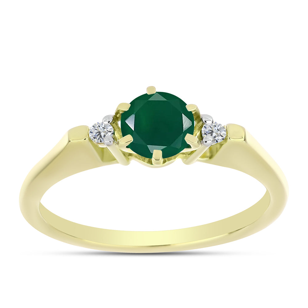 Anillo de Plata Bañada en Oro con Ágata Verde y Topacio Blanco 3 