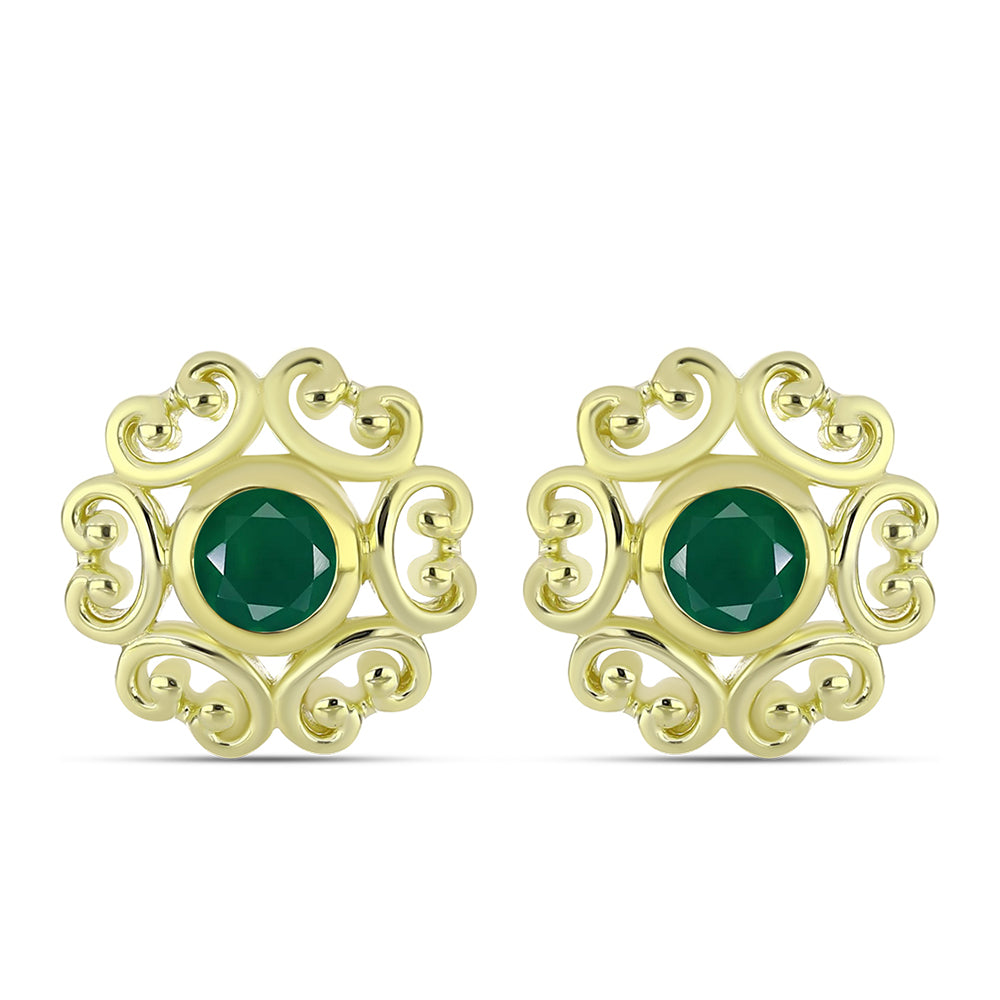 Pendientes de Plata Bañada en Oro con Ágata Verde 1 