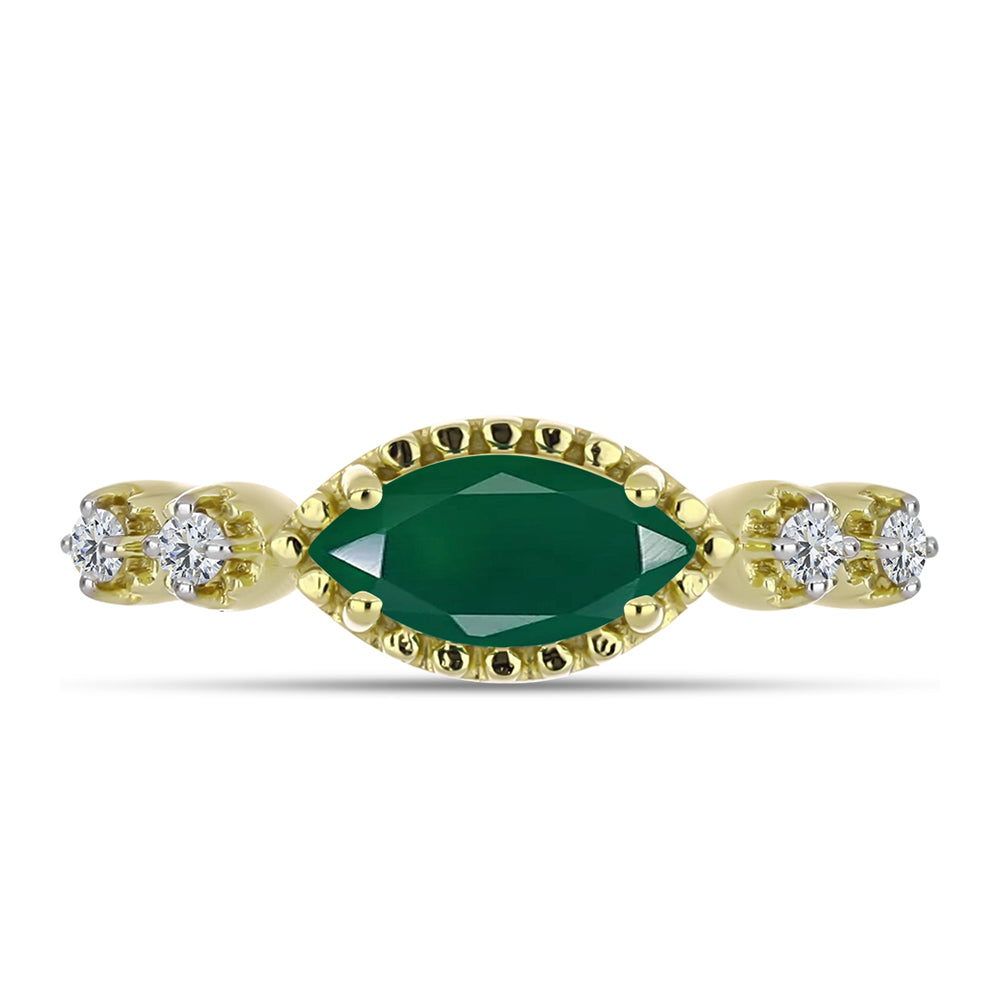 Anillo de Plata Bañada en Oro con Ágata Verde y Topacio Blanco 1 