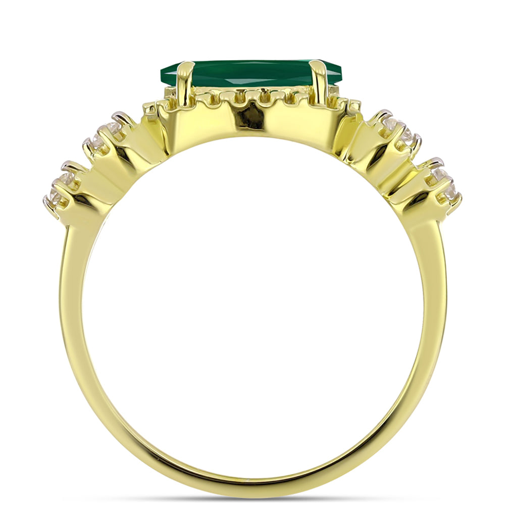 Anillo de Plata Bañada en Oro con Ágata Verde y Topacio Blanco