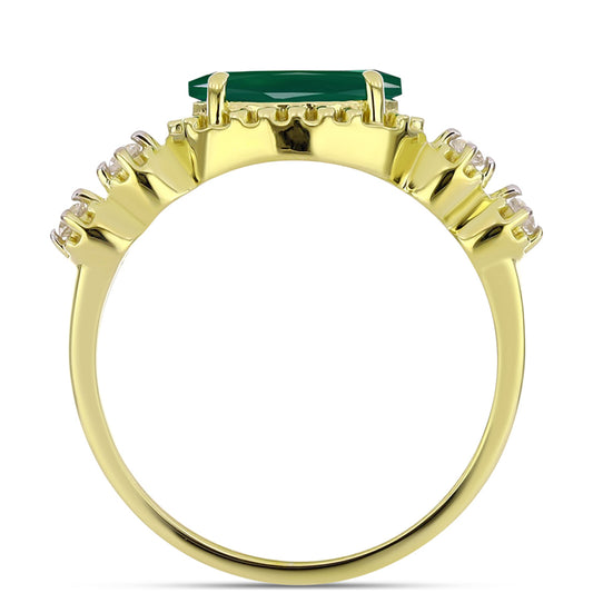 Anillo de Plata Bañada en Oro con Ágata Verde y Topacio Blanco