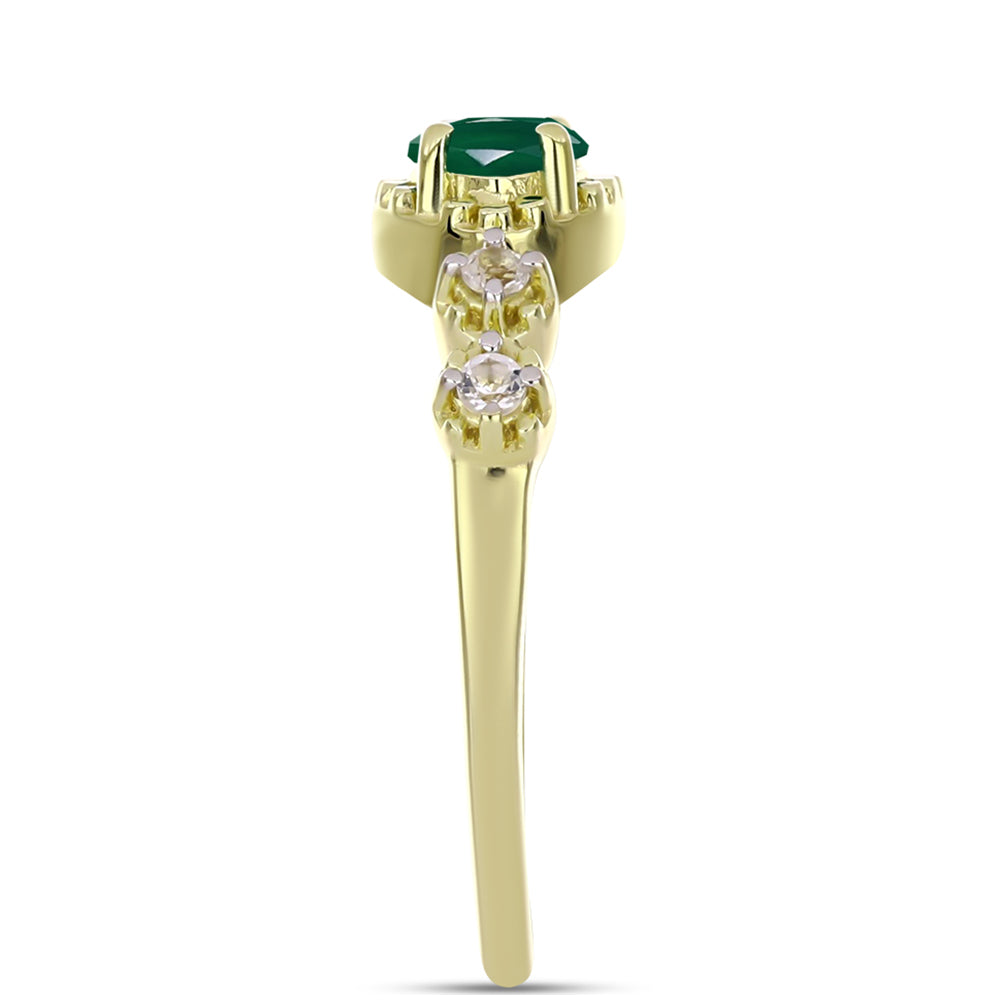 Anillo de Plata Bañada en Oro con Ágata Verde y Topacio Blanco 4 