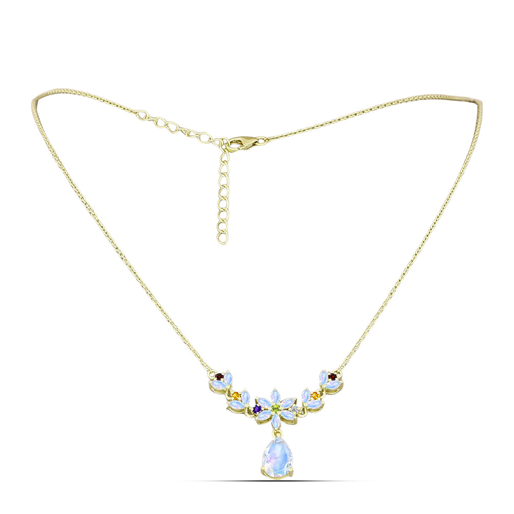 Collar de Plata Bañada en Oro con Piedra Lunar Arco Iris 2 