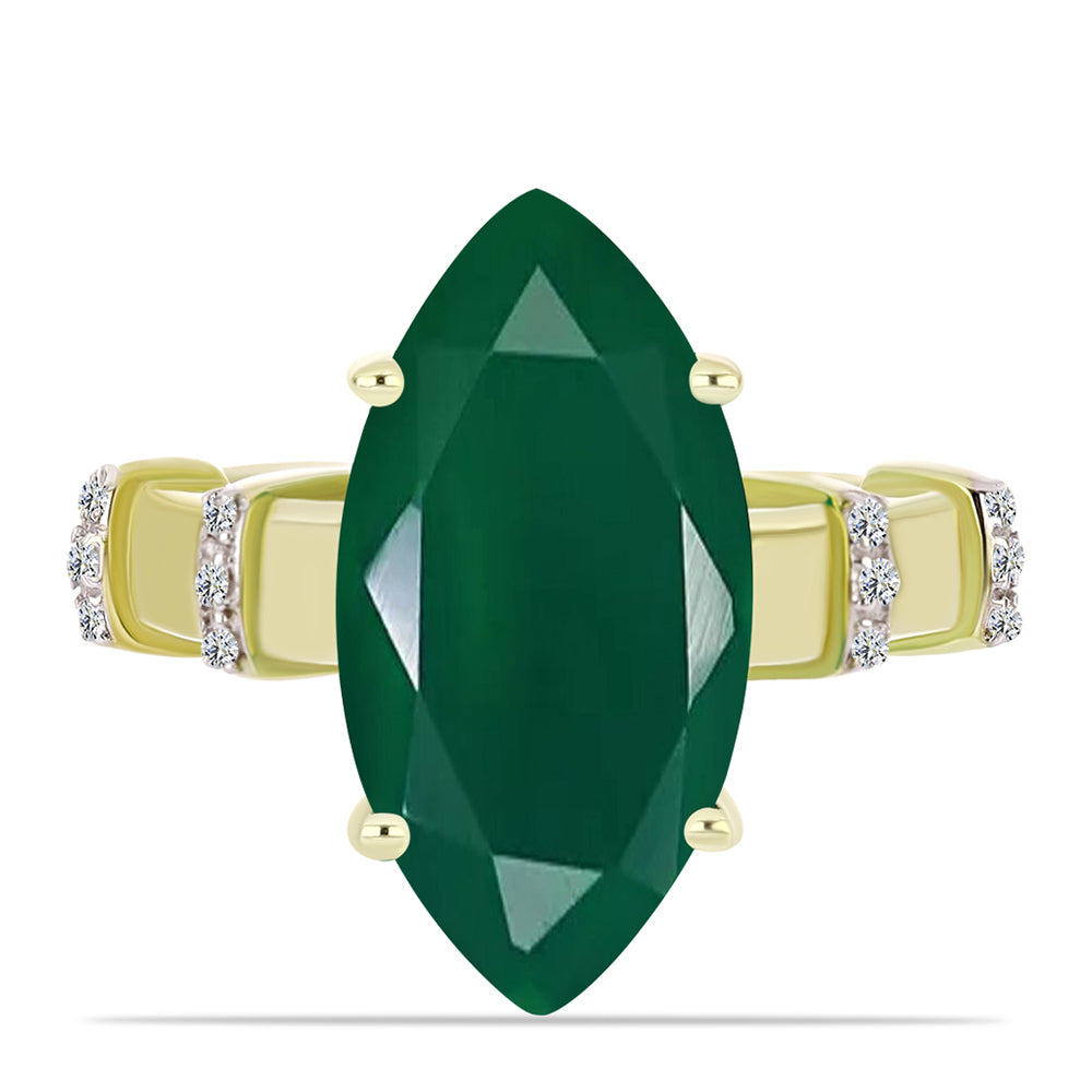 Anillo de Plata Bañada en Oro con Ágata Verde y Topacio Blanco 1 