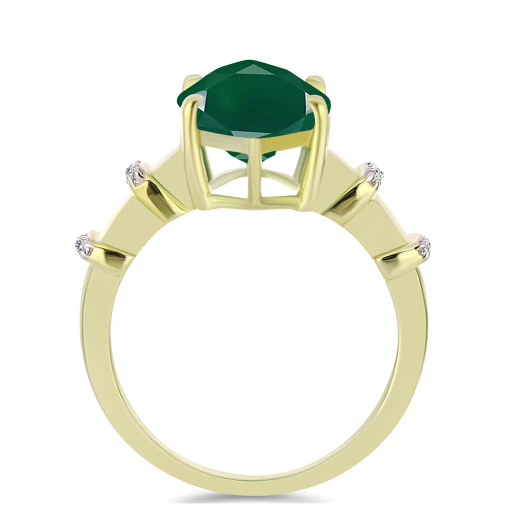 Anillo de Plata Bañada en Oro con Ágata Verde y Topacio Blanco 6 