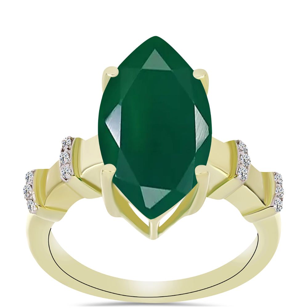 Anillo de Plata Bañada en Oro con Ágata Verde y Topacio Blanco 3 