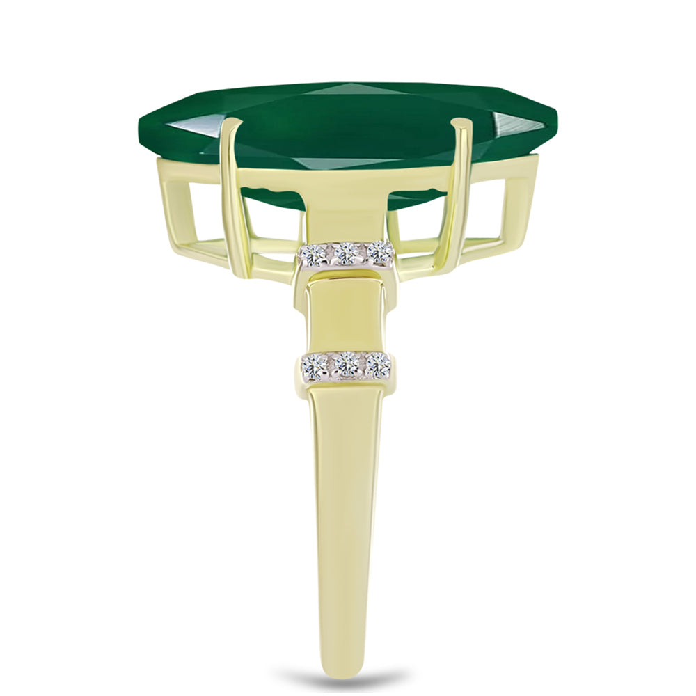Anillo de Plata Bañada en Oro con Ágata Verde y Topacio Blanco
