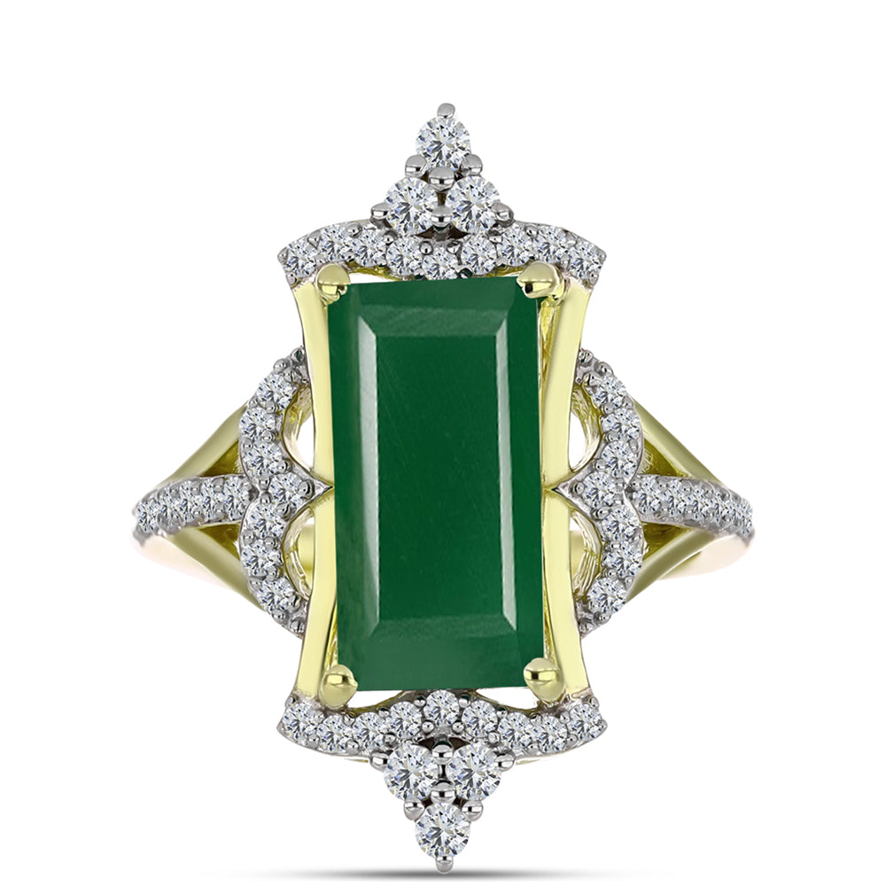 Anillo de Plata Bañada en Oro con Ágata Verde y Topacio Blanco