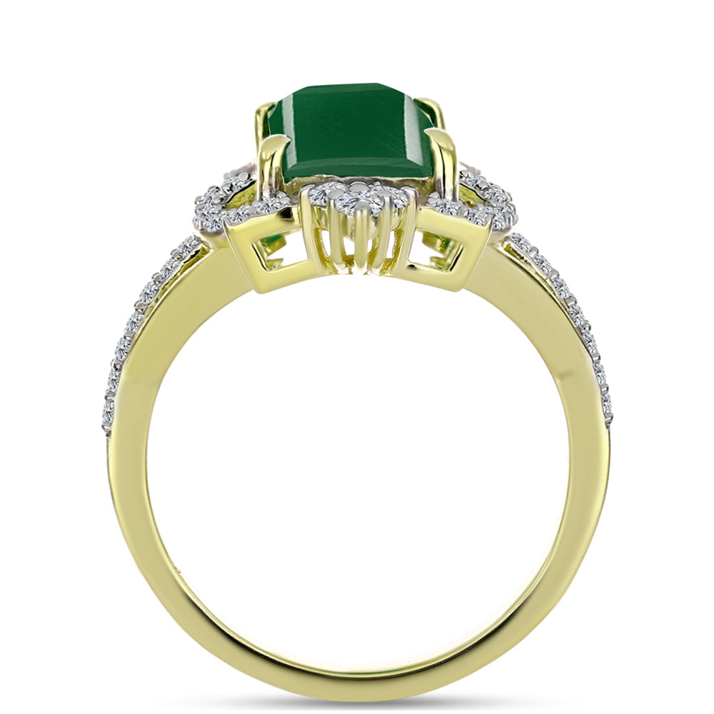 Anillo de Plata Bañada en Oro con Ágata Verde y Topacio Blanco 6 