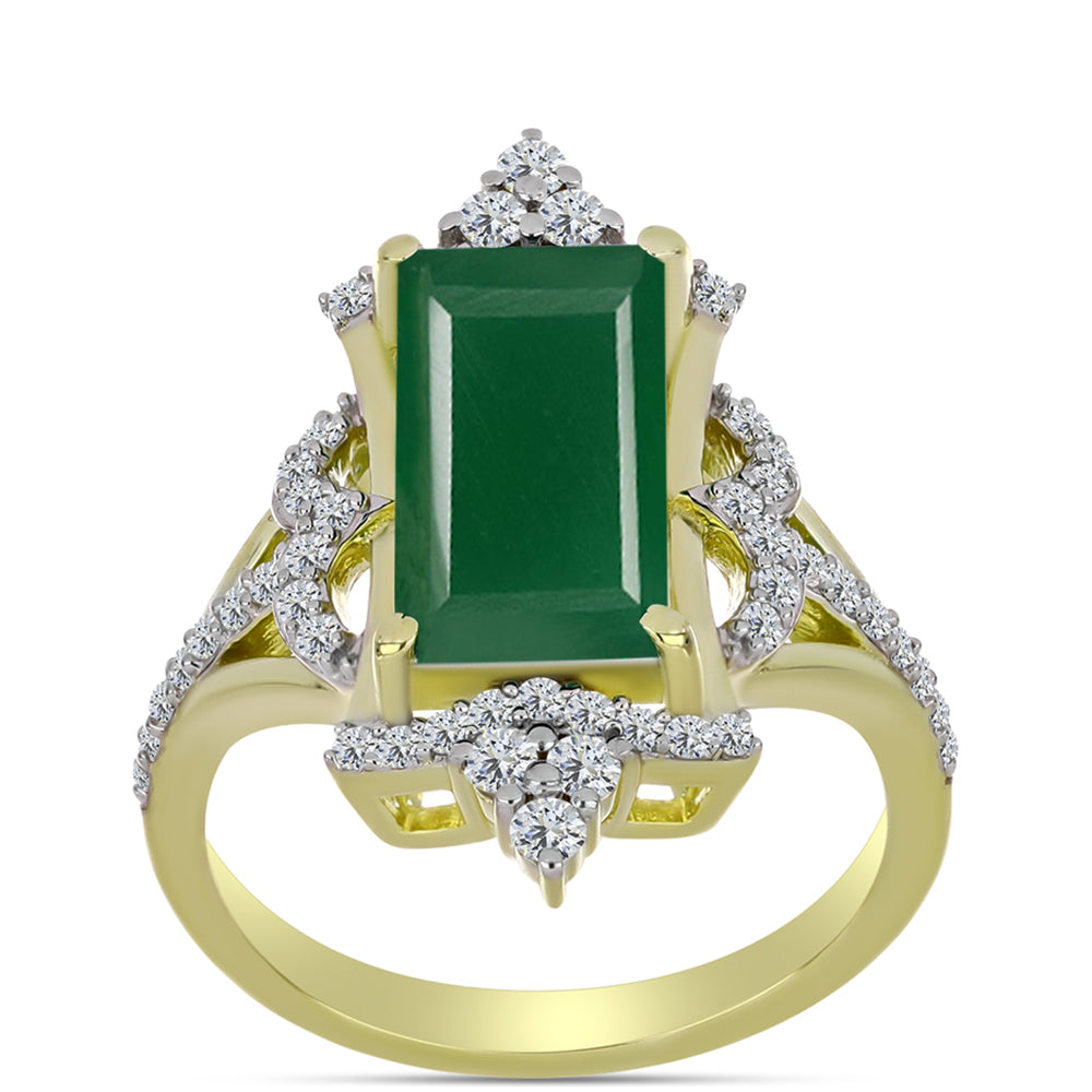 Anillo de Plata Bañada en Oro con Ágata Verde y Topacio Blanco 7 