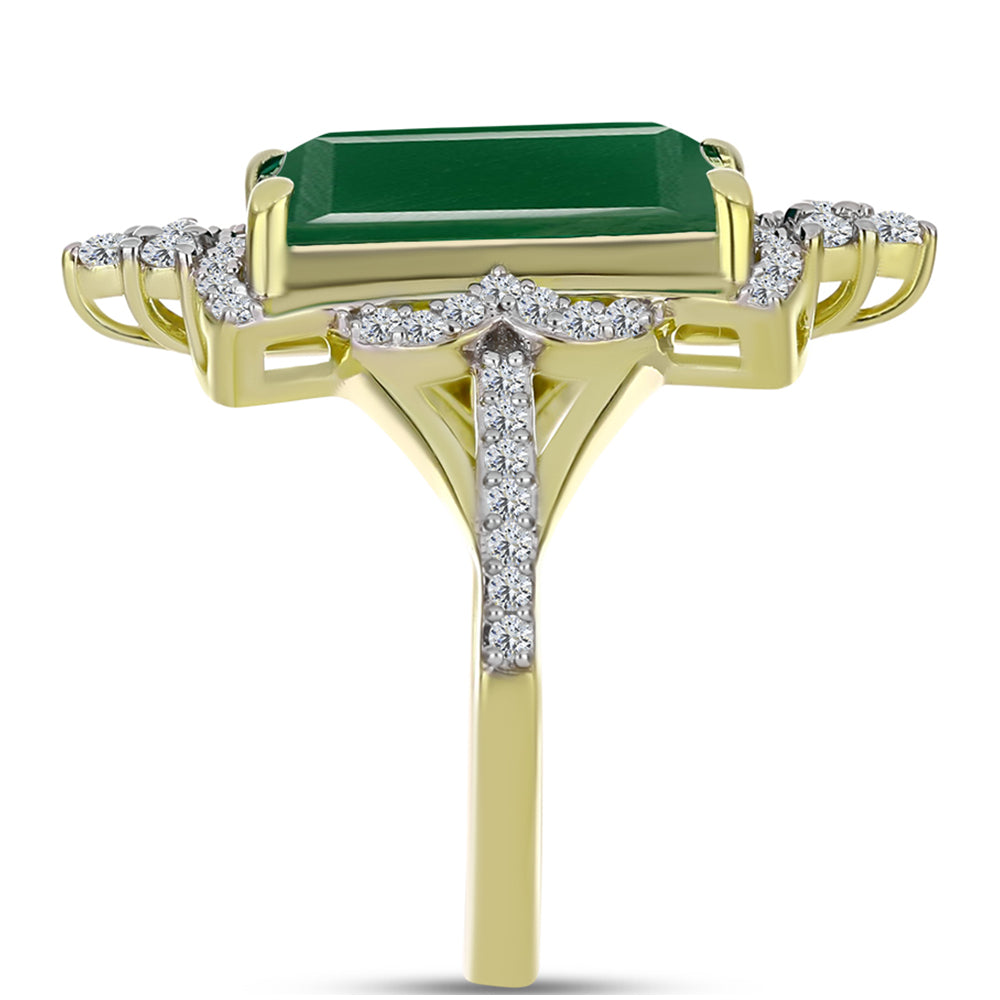 Anillo de Plata Bañada en Oro con Ágata Verde y Topacio Blanco 4 
