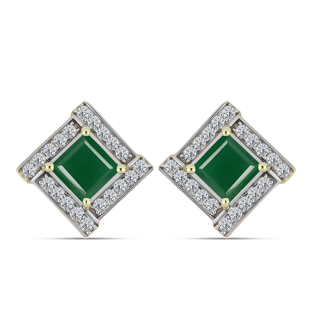 Pendientes de Plata Bañada en Oro con Ágata Verde y Topacio Blanco