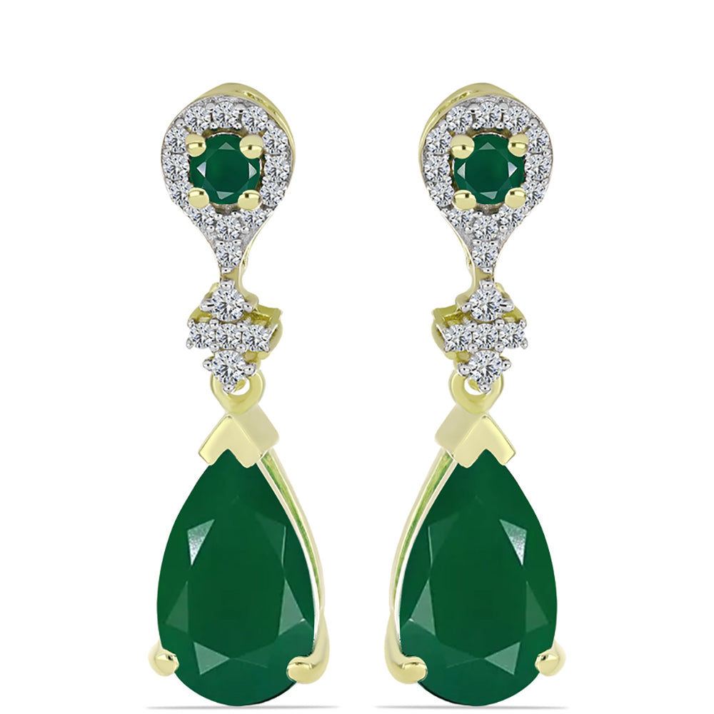 Pendientes de Plata Bañada en Oro con Ágata Verde 3 