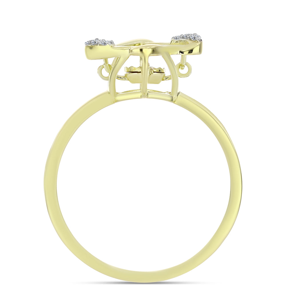 Anillo de Plata Bañada en Oro con Diamante blanco y Topacio Blanco