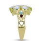 Anillo de Plata Bañada en Oro con Piedra Lunar Arco Iris y Amatista de Marruecos