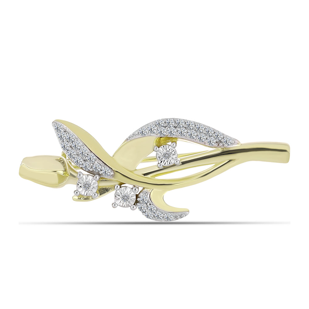 Broche de Plata Bañada en Oro con Diamante blanco y Topacio Blanco 3 