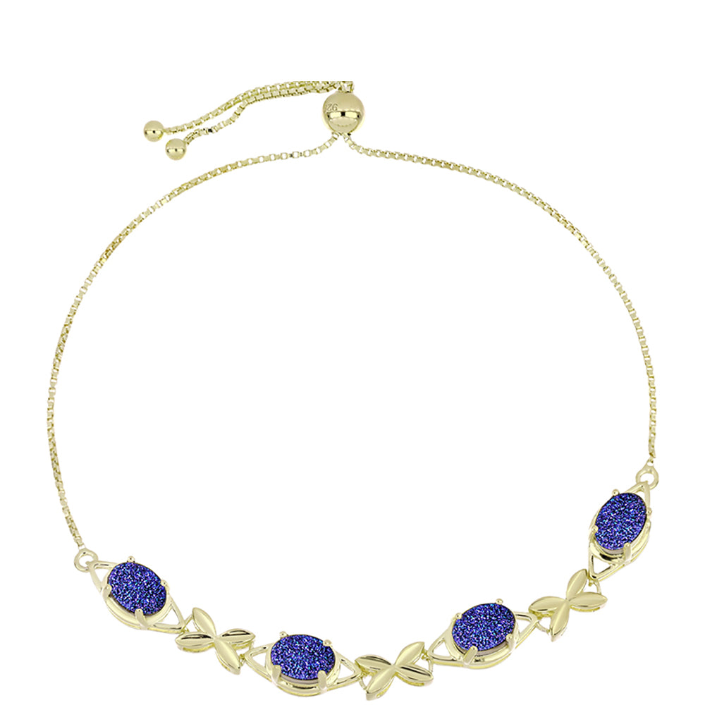 Pulsera de Plata Bañada en Oro con Drusa Purpura