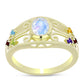 Anillo de Plata Bañada en Oro con Piedra Lunar Arco Iris y Amatista de Marruecos