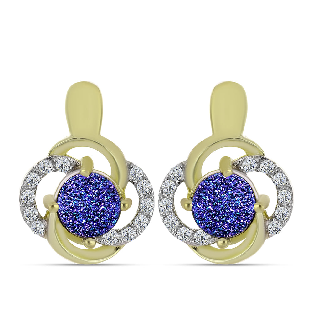 Pendientes de Plata Bañada en Oro con Drusa Purpura y Topacio Blanco 1 