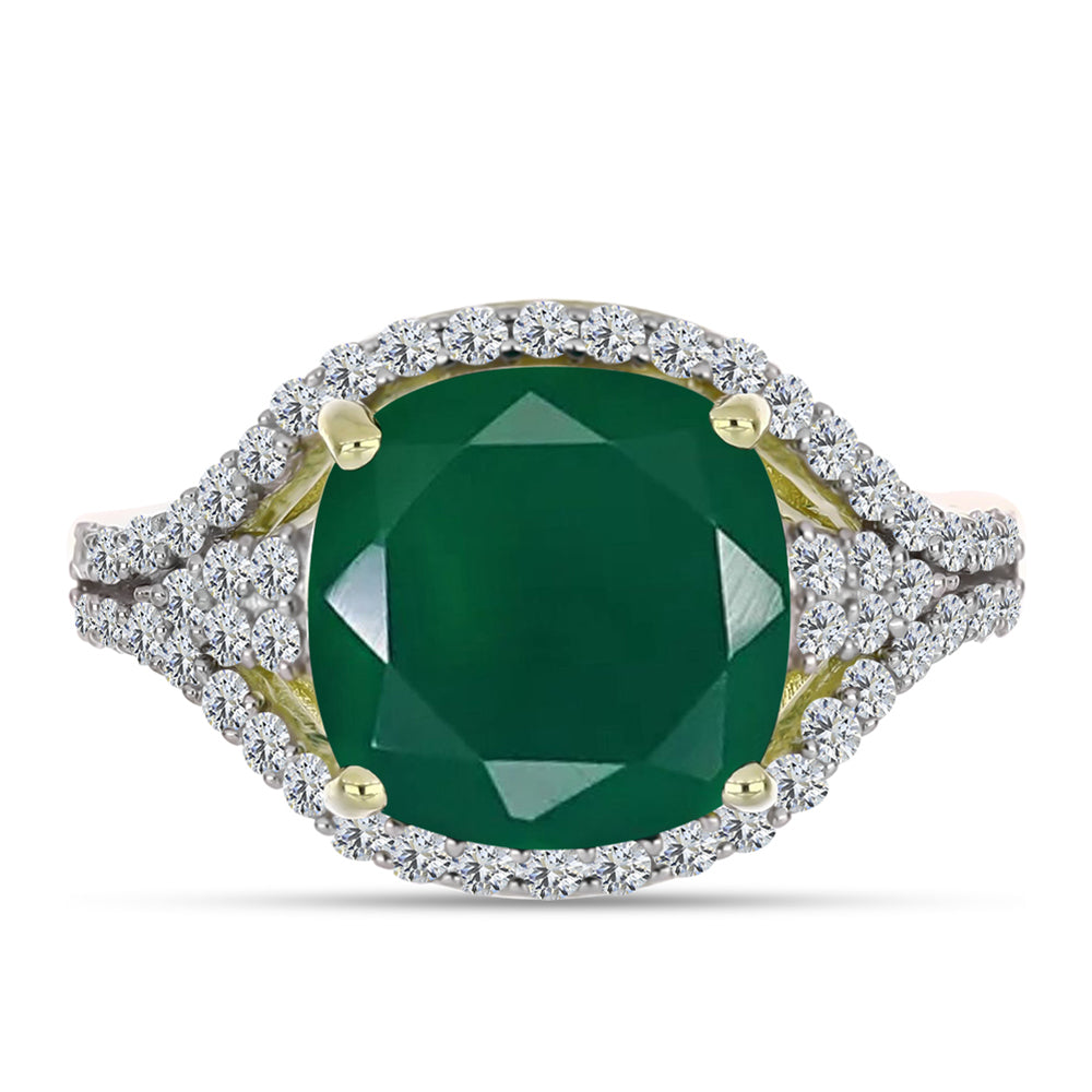 Anillo de Plata Bañada en Oro con Ágata Verde y Topacio Blanco 1 