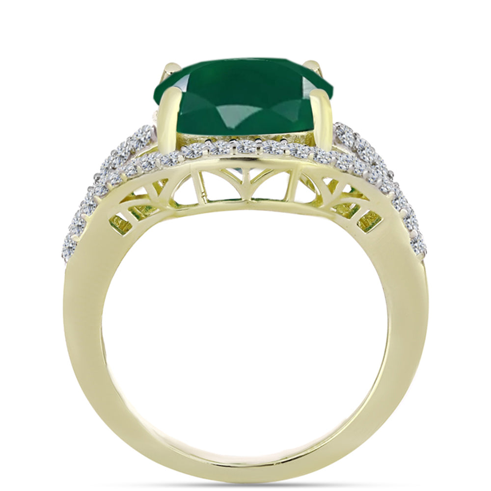 Anillo de Plata Bañada en Oro con Ágata Verde y Topacio Blanco 6 