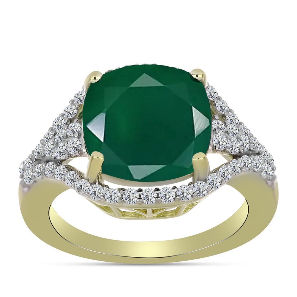 Anillo de Plata Bañada en Oro con Ágata Verde y Topacio Blanco