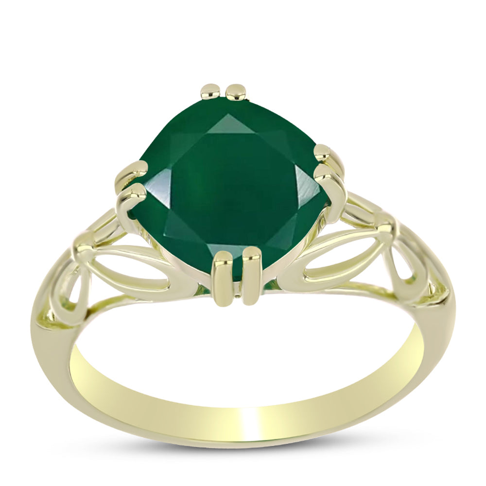 Anillo de Plata Bañada en Oro con Ágata Verde 3 