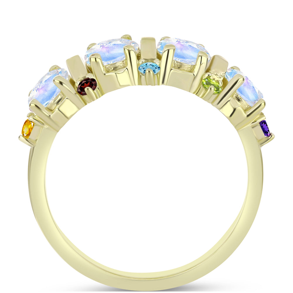 Anillo de Plata Bañada en Oro con Piedra Lunar Arco Iris y Amatista de Marruecos 2 