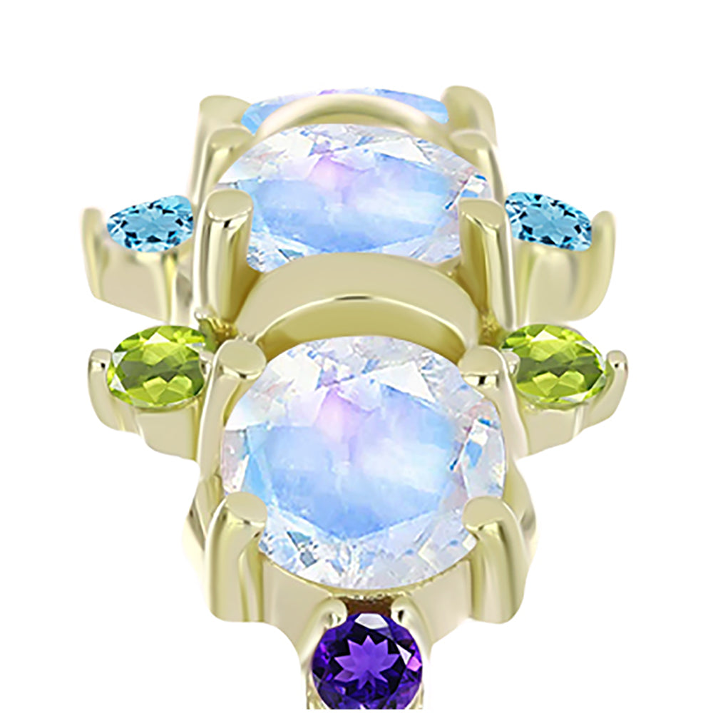 Anillo de Plata Bañada en Oro con Piedra Lunar Arco Iris y Amatista de Marruecos 8 