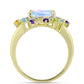 Anillo de Plata Bañada en Oro con Piedra Lunar Arco Iris y Amatista de Marruecos