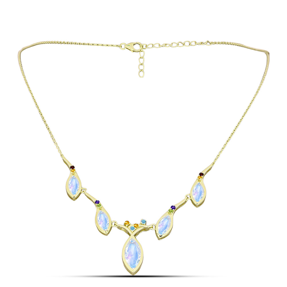 Collar de Plata Bañada en Oro con Piedra Lunar Arco Iris 1 