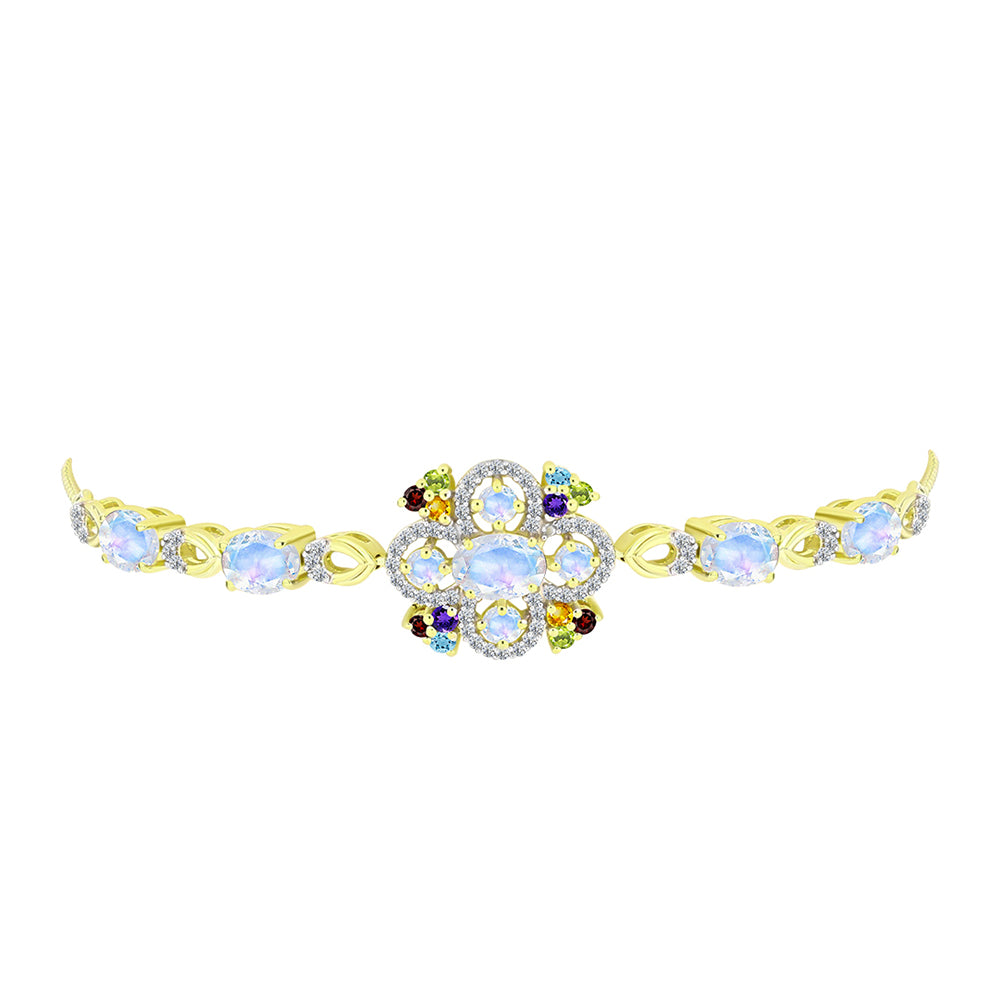 Pulsera de Plata Bañada en Oro con Piedra Lunar Arco Iris