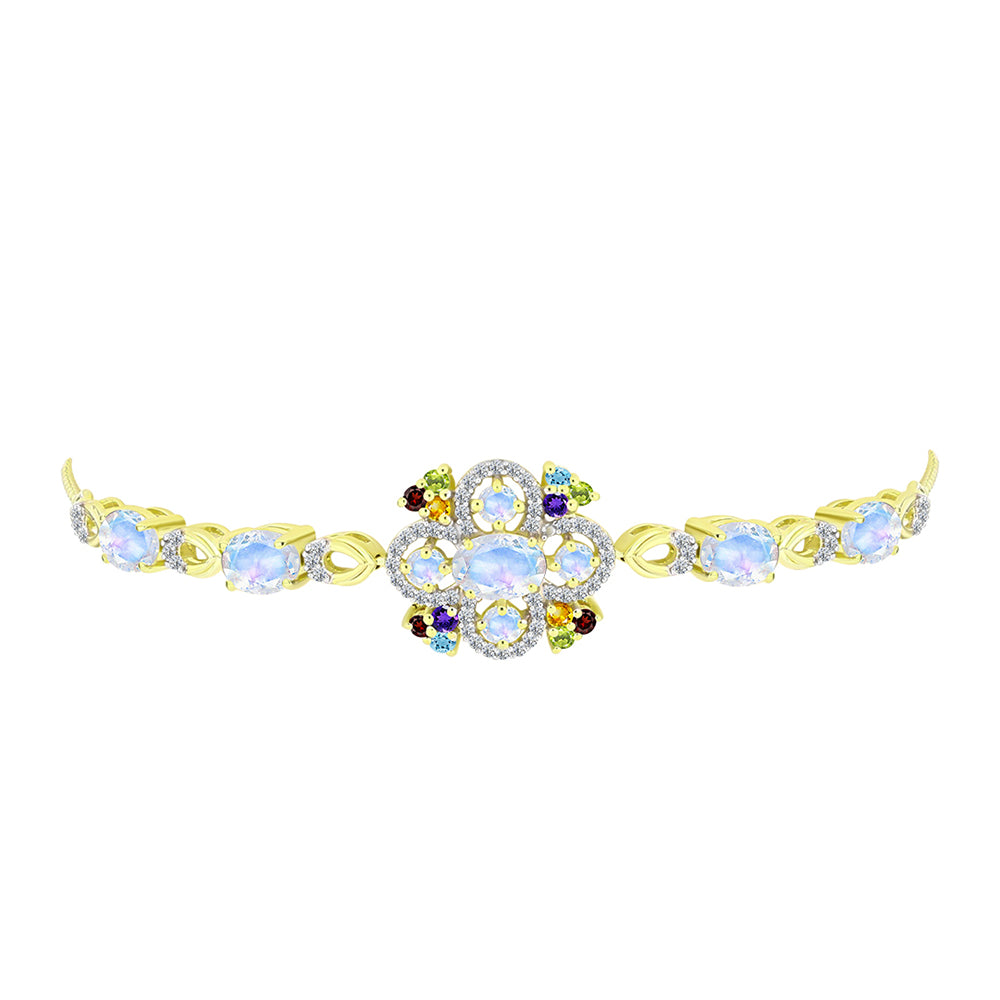 Pulsera de Plata Bañada en Oro con Piedra Lunar Arco Iris
